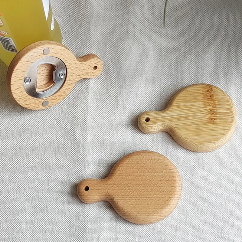 100 Stücke Kreative Bambus Holz Flaschenöffner Mit Griff Untersetzer Kühlschrankmagnet Dekoration Bier Flaschenöffner Kostenlose Gravieren Logo – Detail 4