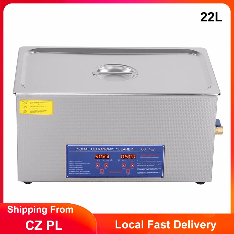 Limpiador ultrasónico con temporizador de 22L, máquina para limpiar relojes, joyería Digital, gafas, limpiador de ultrasonido de baño de acero inoxidable