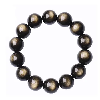

Natural Gold Obsidian Stone yu Bracelet Round Beads Bracelet Bangles lovers' Gift for Men Women's crystal Jewelry