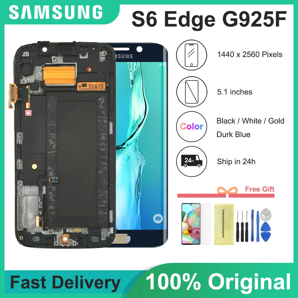 5 1 ''Оригинальный дисплей для SAMSUNG Galaxy S6 edge LCD + рамка G925 G925I G925F сенсорный экран