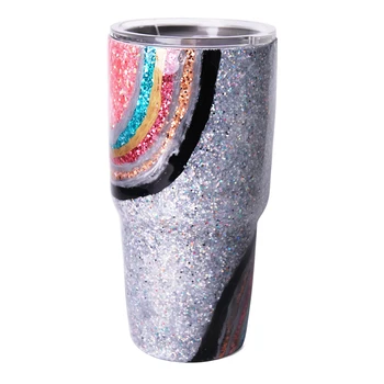 

2020 New Arrival 30oz Handmade Epoxy Glitter Rainbow Warmer Cup Stainless Steel Tumbler Cups Travel Mugs DOM1172