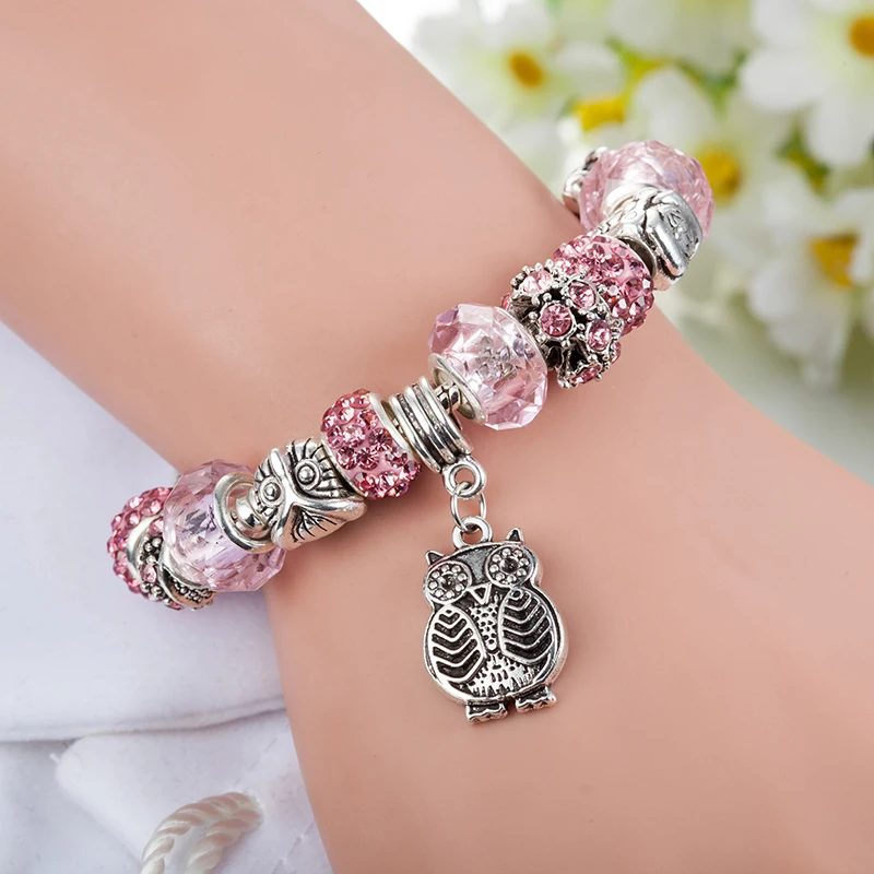 Bracelet avec Hibou en Breloque Or et Noir