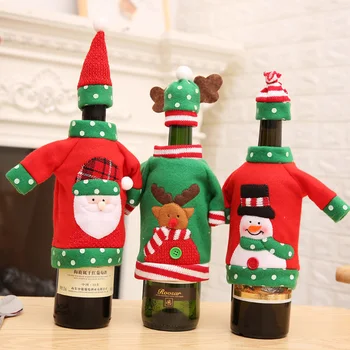 

Sweater Christmas Wine Bottle Covers Holiday Wine Bottle Cloth Cover with Hat for Christmas Party Decorations Drop Shipping