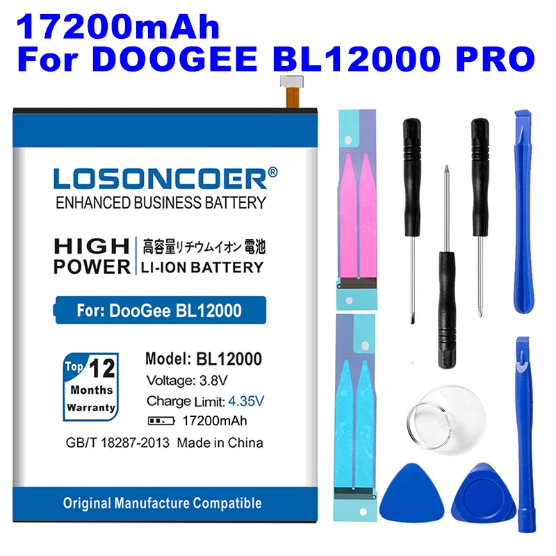 

LOSONCOER 17150mAh BL12000 Battery For DOOGEE BL12000 BL12000 Pro MTK6763T High Quality Battery ~In Stock +Tools