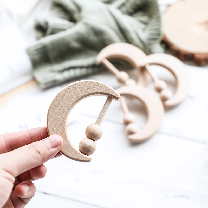 

1pc Baby Toys Wooden Rattle Animal Birds Moon Ring Bpa Free Montessori Educational Toy Toddler Rattle Newnorn Gifts For Kids Toy
