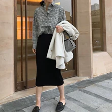 Высокая талия юбка женская однотонная черная белая Повседневная Офисная Женская юбка эластичная юбка