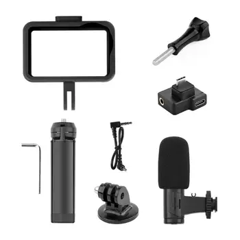 

1Set Microphone Audio Adapter Aluminum Alloy Protective Frame Tripod for OS-MO Action Camera Accessories Photography Kit