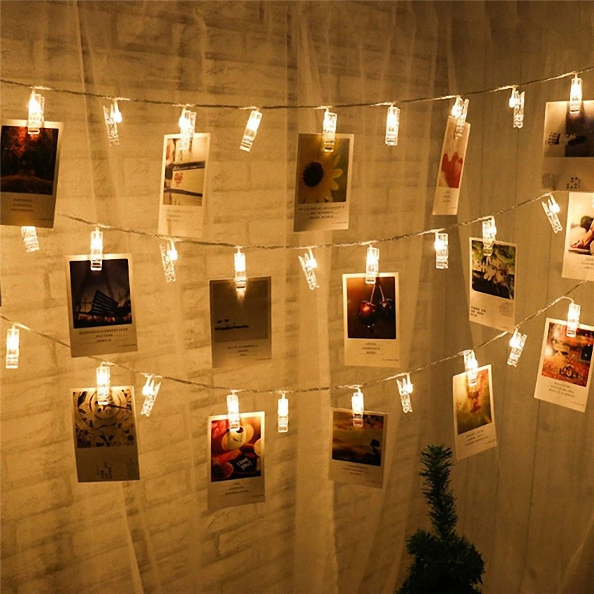 

Photo Clip lamp LED String lights LED Battery or USB Fairy Light Xmas Bedroom DIY Clothespin Shapes Battery Christmas Lamp