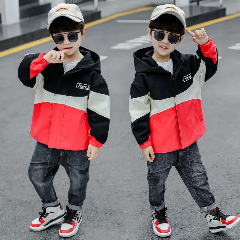 

2020 BOY'S Coat Spring New Style Childrenswear Big Boy Korean-style Patch Back Three-Color Trench Coat Coat