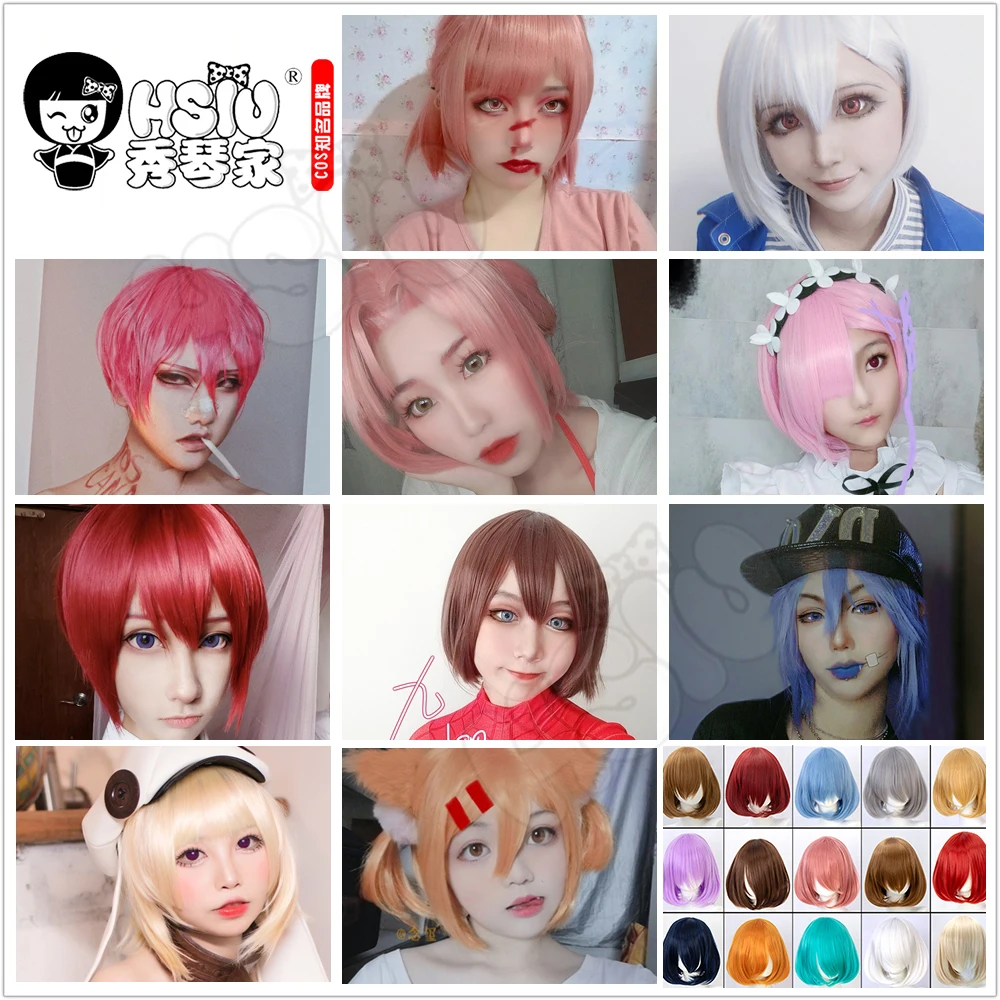 Hsiu Cosplay Wig Synthetic Short Bob Straight Hair Golden Pink Red Blue Purple For Women 35cm 23 Color Wigs & Free Cap -Zentai shop online Hf1e6bb160cab43bca205d05e6124fb87d.jpg