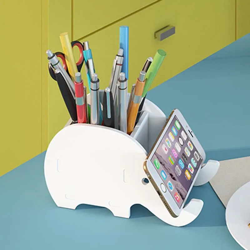 

Wooden Kawaii Cute Elephant Shape Pen Holder Office School Storage Case Stationery Organizer Office Supplies