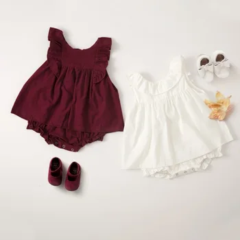 

Infant Baby Sleeveless Solid Print Rompers Dress Kids Girls Dress Jumpsuit Newborn Clothes