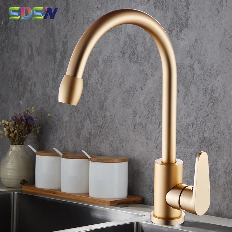 

Gold Kitchen Faucets SDSN Space Aluminum Kitchen Mixer Tap Single Handle Aluminum Kitchen Mixer Faucet Golden Kitchen Mixer Taps
