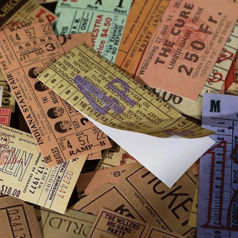 Decorative stickers paper stickers vintage boxed 60 pcs ticket style retro decor stickers for scrapbooking