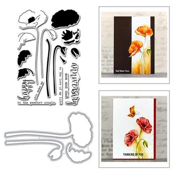 

2020 New Flower Petal Leaves Happy Anniversary Metal Cutting Dies and Clear Stamps For DIY Scrapbooking Paper Craft Card Making