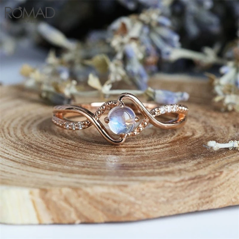 ROMAD кольца с камнем рождения для женщин браслет с кристаллами циркония Свадебные обручальные кольца розовое золото цвет Луна каменные кольца ювелирные изделия подарки R50