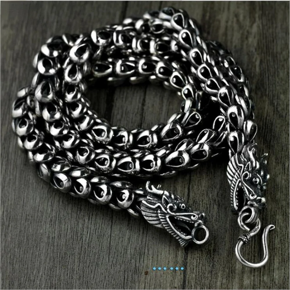 

S925 Sterling Silver Necklace Retro Palace Thai Silver Original Dragon Scale Hand Chain Pure Argentum Jewelry For Men