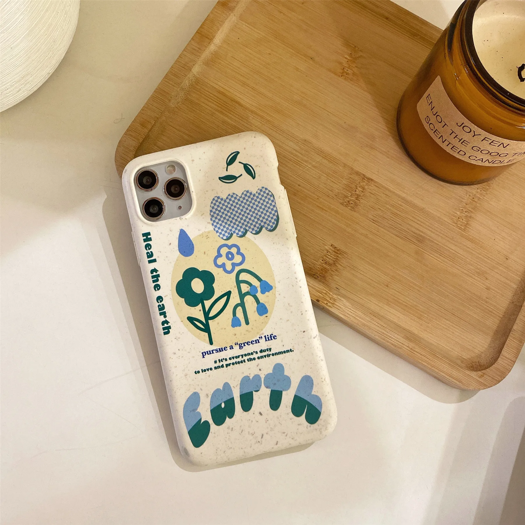 Корейский милый зеленый Разлагаемый цветочный чехол для телефона iPhone 13 12 11 Pro XS Max