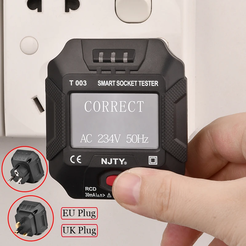 

Smart Socket Tester EU UK Plug Digital Socket Detector Ground Zero Line Checking Socket Detector With Voltage and RCD Test T003