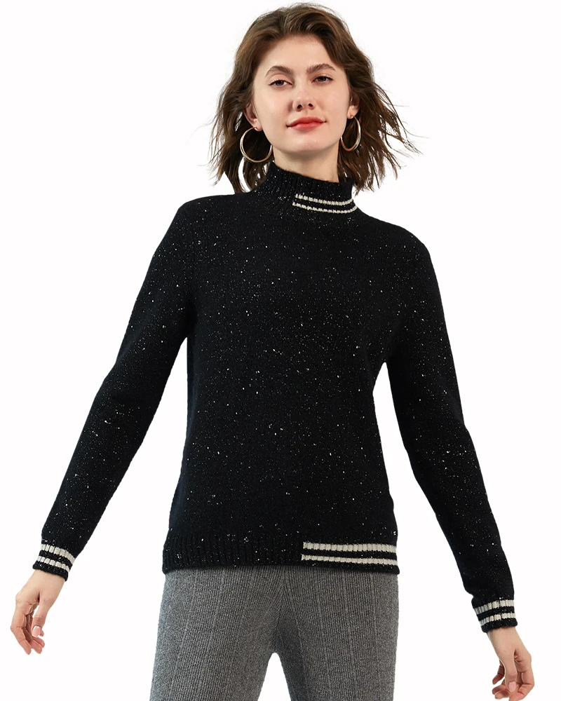 

Zhili Women's 100% Cashmere Striped Knit High Neck Sweater