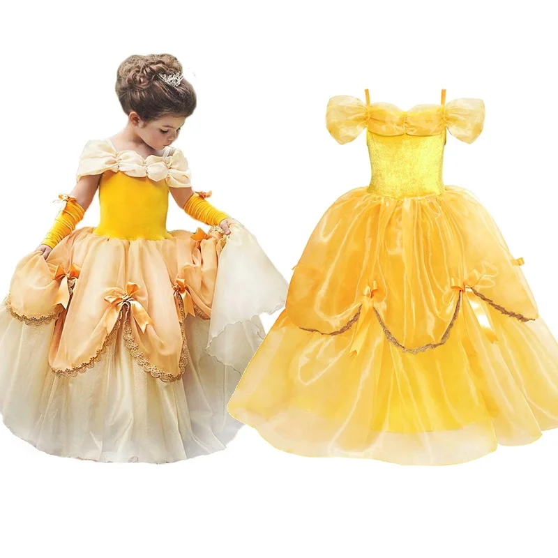 MUABABY; роскошный костюм принцессы Белль для девочек; детское платье без рукавов; пышное платье красавицы и чудовища; Карнавальный костюм для детей