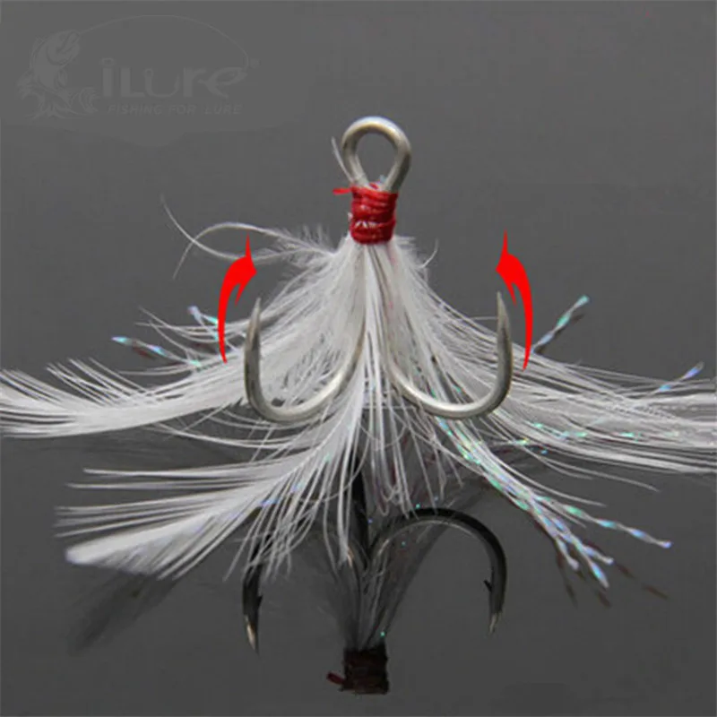 Treble Fishing Hooks 10pcs Treble Hooks With Feather Tackle Fishing Hook  Stronger Carbon Steel Barbed Fishhooks Pesca Accessary