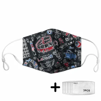 

Famous Sights In London Mask with 7pcs 2.5PM Reusable Mouth Mask Men Women Breathable Fashion Custom Teenager Daily Dust Mascara