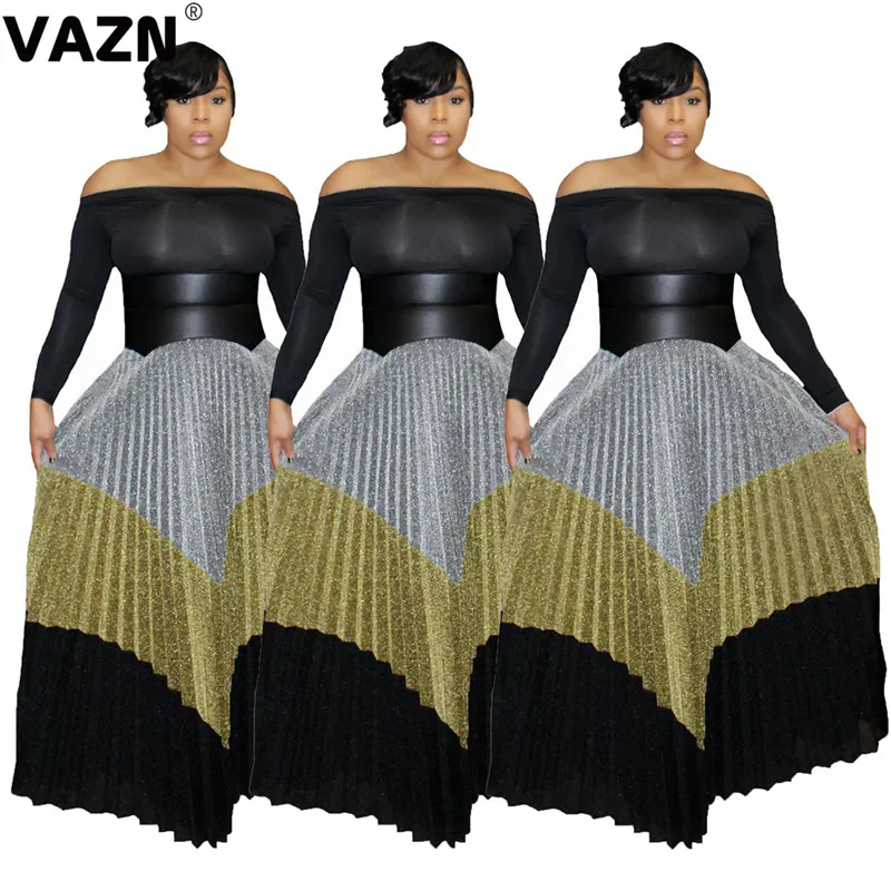 VAZN GJH1069 красочный дизайн Высокая улица юный плиссированные юбки с принтом для ночного клуба ветер средней длины юбки Офисная Женская юбка