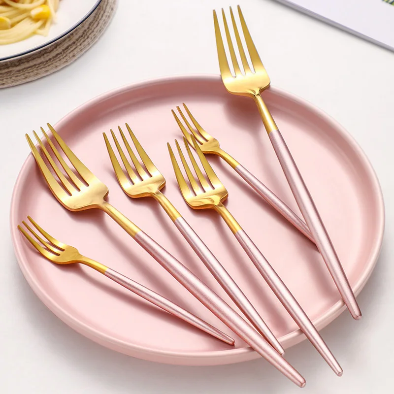 

2pcs Nordic Stainless Steel Fruit Forks Gold Dessert Fork For Cake Snack salad tool kitchen Hotel party supplies dinnerware set