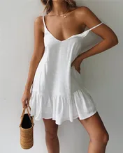 2021 sommer Kleid Zaraing-Stil Za Sheining Vadiming Weibliche Solide V-ausschnitt Armelloses Mini Kleid Dropshipping
