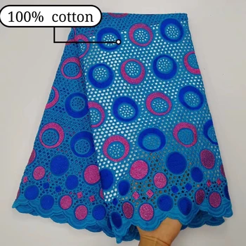 

Latest African Cotton Lace Fabric 2019 High Quality Nigerian French Pure Cotton Embroidery Swiss voile Lace Fabrics 5Yards