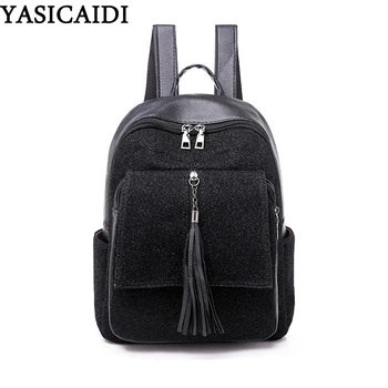 

YASICAIDI Women's Multi-Function Casual Fringe Backpacks PU Leather Female Shoulder Bag Pack Teenager Girls School Bags Mochila