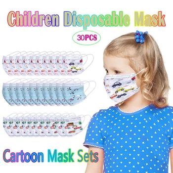 

30PC Cartoon Pattern Face Mask 3-Ply Protection mascaras Ear Loop Children's Disposable Mask Non-woven Melt Blown Facemask