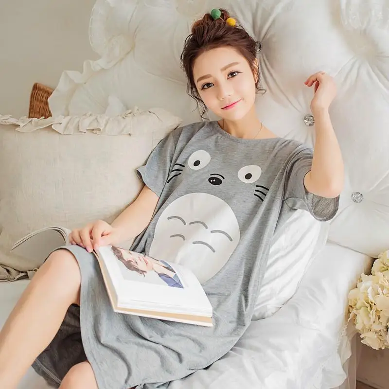 Летняя женская ночная рубашка с коротким рукавом размера плюс M-XXXL мультяшная Пижама Милая домашняя одежда для девочек хлопковая ночная рубашка
