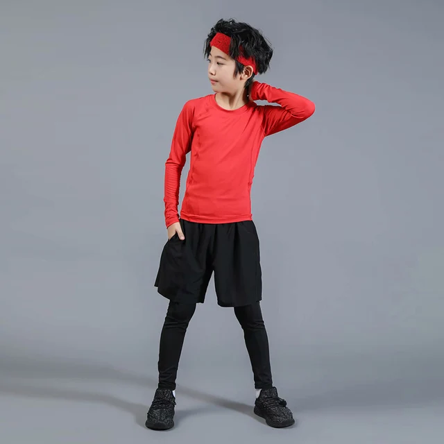 US $8.81 Kids Gym Clothing Fitness Tights Kids Running Leggings Running Compression Sets Workout Jogging Sui