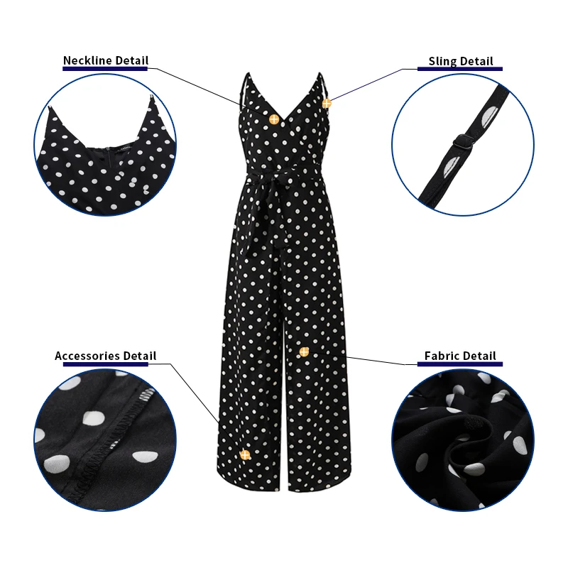 Sexy Sleeveless Summer Jumpsuits Celmia Women Elegant Suspender Casual V-neck Dot Printed High Slit Wide Leg Pants Party Overall