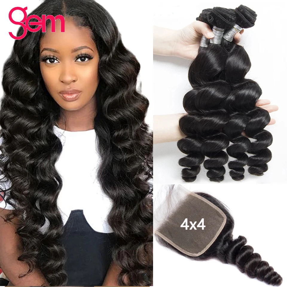 Loose Wave Bundles With Closure 4 3 Human Hair Brazilian 30 Inch And | Шиньоны и парики