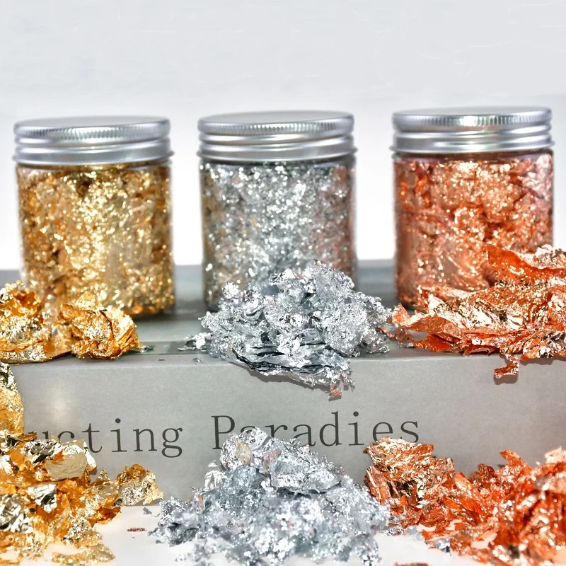 Metallic Foil Flakes for Nail,resin, Crafts, Painting/ Thin Gold, Silver,  Cooper Leaf Foils Paper Nail Art Design Decorating Supply 