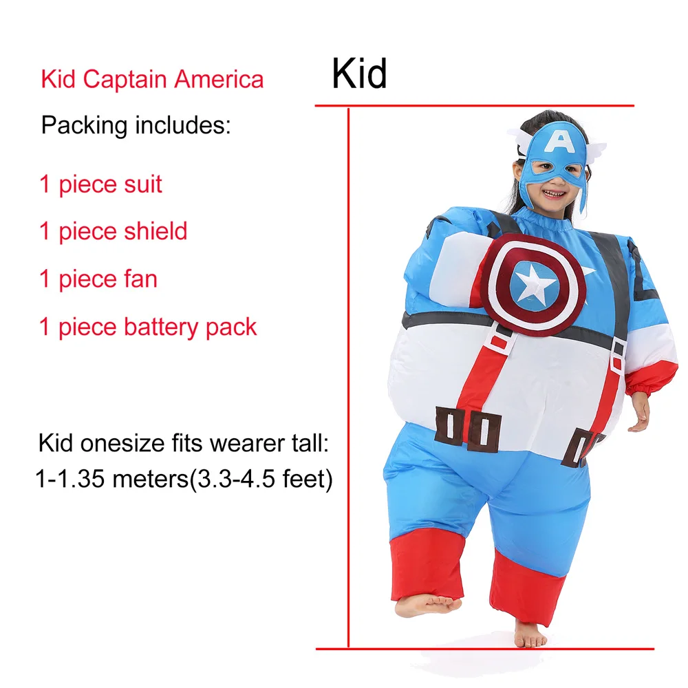 Взрослый надувной костюм Капитана Америки, костюмы на Хэллоуин для мужчин, Маскарадные Костюмы супергероев Marvel, вечерние карнавальные костюмы - Color: Kid Captain America