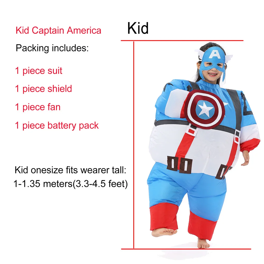 Kid Captain America Взрослый надувной костюм Капитана Америки, костюмы на Хэллоуин для мужчин, Маскарадные Костюмы супергероев Marvel, вечерние карнавальные костюмы - Color: Kid Captain America