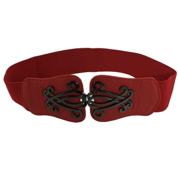 

Snake Print Faux Leather Interlocking Buckle Elastic Cinch Belt Red for Women