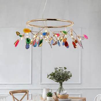 

Post-modern LED pendant light creative colorful glass leaves modern living room kitchen shop bar decoration lighting fixture