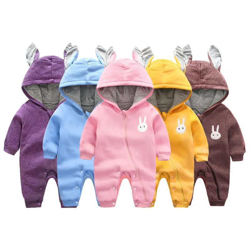 

Infants Autumn And Winter Long Sleeve Onesie Bunny Thick Romper Newborns Crawling Clothes Baby out Clothes Hooded