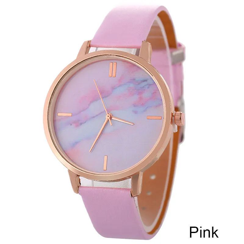 Брендовые Роскошные модные женские часы с кожаным розовым мраморным циферблатом, женские часы, подарок для девушек, кварцевые часы, женские часы - Цвет: 6
