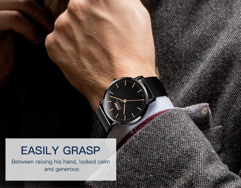 OPK Mens Womens Watch Ultra Thin Fashion Minimalist Stainless Steel Black Rose Gold Mesh Steel Strap Wristwatches l8101- 6 reloj mujer