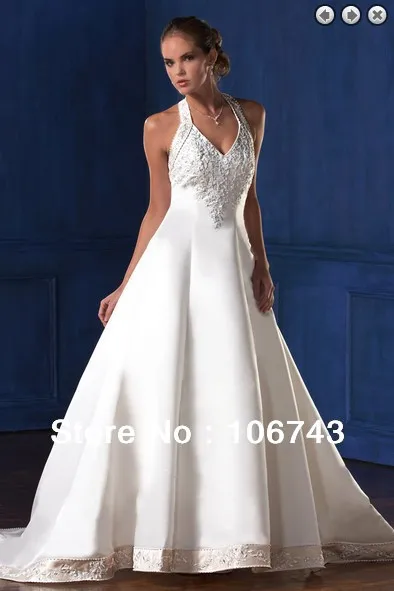 

Free Shipping Yes 2016 new arrival Halter top fasion de romantic Floor-Length Decoration Custom Bead Bridal beach wedding dress