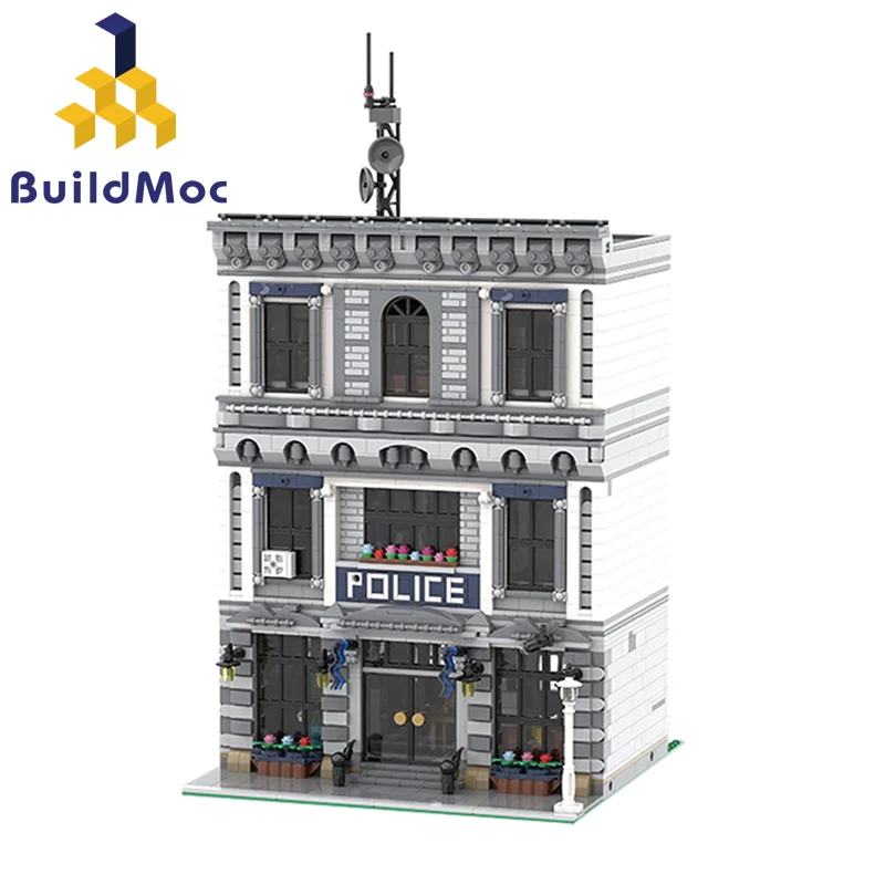 

BuildMOC 21474 City Police Station Motorbike Helicopter Model Building Blocks Bricks Kits Compatible with City 60047