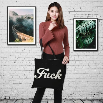 

CROWDALE Double-side printing Text style bag Women Large Linen Shopping Bag Handbag Bag Women Shoulder linen Pouch 43cm*43cm