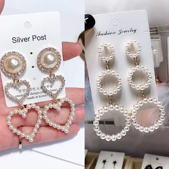

Pearl earrings female temperament long Korean Creativity simple wild net red ear jewelry love pendant tide