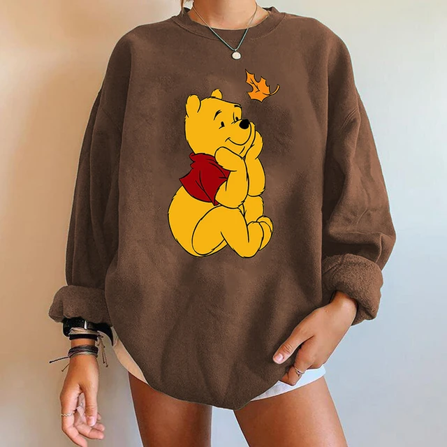 Casual O-neck Sweatshirt Kawaii Disney Pooh Winnie And Tigger Cartoon  Harajuku Long-sleeved Clothes Women Pullover Brown Hoodie - AliExpress